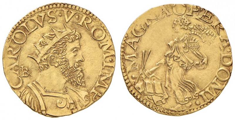 NAPOLI Carlo V (1516-1556) Doppia - MIR 126/1 AU (g 6,76) R Splendido esemplare ...