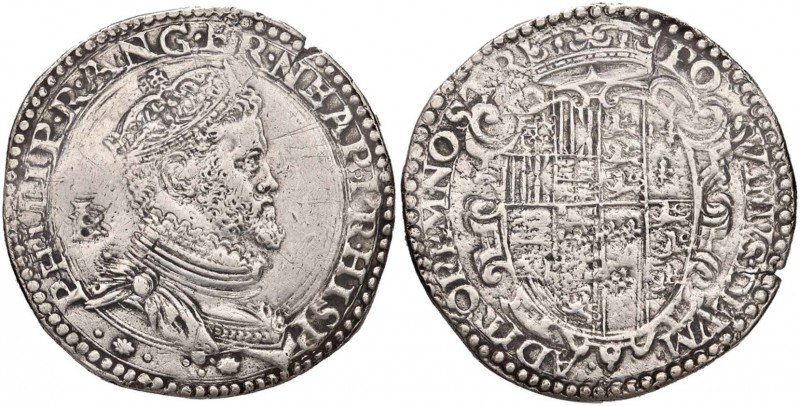 NAPOLI Filippo II (1554-1598) Mezzo ducato - cfr. MIR 160 AG RRRR Sigillato BB/B...
