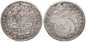 NAPOLI Carlo II (1674-1700) Tarì 1684 mascherina in cimasa - Magliocca 1b AG (g 5,39) RR tentativi di foro al D/ e al R/

qBB