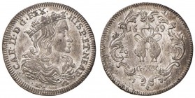 NAPOLI Carlo II (1674-1700) Tarì 1669 (sic) - Magliocca 30A AG (g 4,35) RRRR Graffi di conio ma splendido esemplare di questa eccezionale variante con...