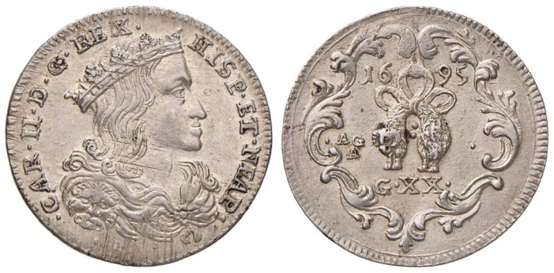 NAPOLI Carlo II (1674-1700) Tarì 1695 - Magliocca 26 AG (g 4,36) Graffi di conio...