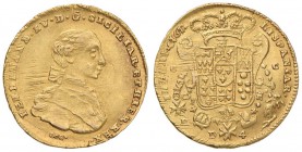 NAPOLI Ferdinando IV (1759-1799) 4 Ducati 1767 il 7 ribattuto su altro numero (5?) - Magliocca 228 AU (g 5,90) Graffietti di conio 

SPL