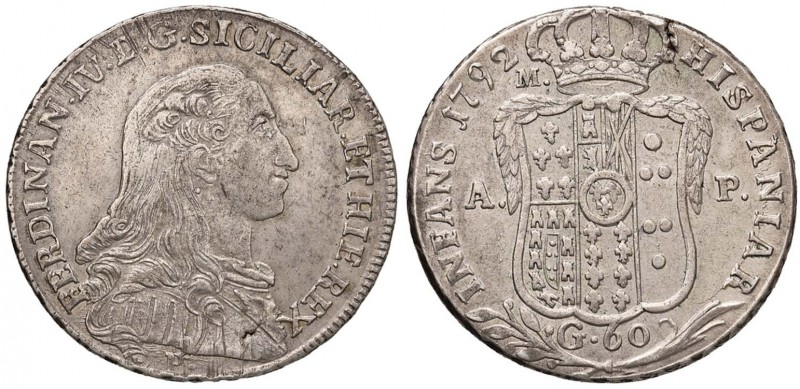 NAPOLI Ferdinando IV (1759-1799) Mezza piastra 1792 - Magliocca 267 AG (g 13,62)...
