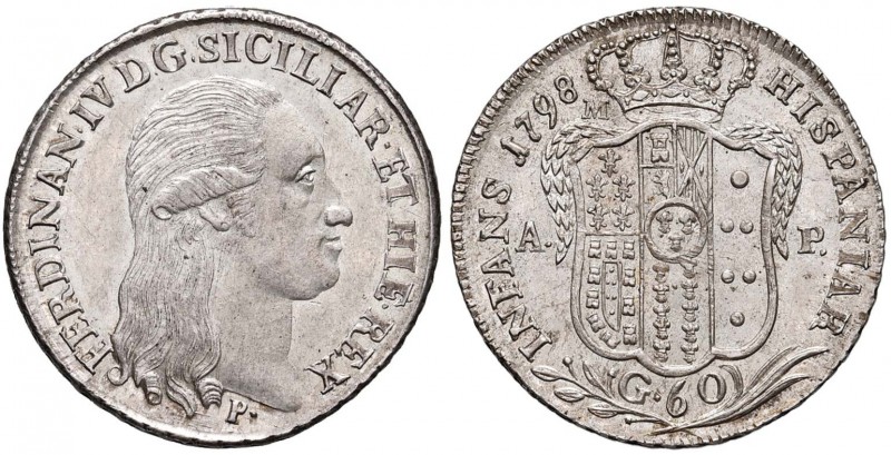 NAPOLI Ferdinando IV (1759-1799) Mezza piastra 1798 - Magliocca 272 AG (g 13,81)...