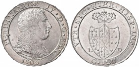 NAPOLI Ferdinando IV (1799-1805) Piastra 1805 - Magliocca 392 AG (g 27,61) Minimi graffi di conio al R/ ma esemplare di qualità eccezionale con i fond...