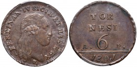 NAPOLI Ferdinando IV (1799-1805) 6 Tornesi 1801 - Magliocca 384 CU In slab PCGS AU58. Splendido esemplare

qFDC