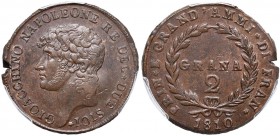 NAPOLI Murat (1808-1815) 2 Grana 1810 - Magliocca 411 CU R In slab PCGS MS63BN. Esemplare di conservazione eccezionale per questo tipo di moneta tanto...