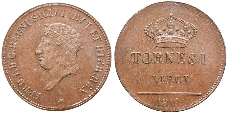 NAPOLI Ferdinando I (1816-1825) 10 Tornesi 1819 - Magliocca 405c CU In slab PCGS...