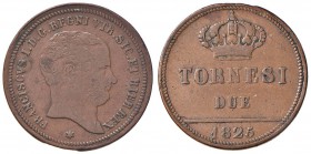 NAPOLI Francesco I (1825-1830) 2 Tornesi 1825 - Magliocca 476 (indicato R/4) CU (g 6,56) RRRR Screpolatura al bordo

BB