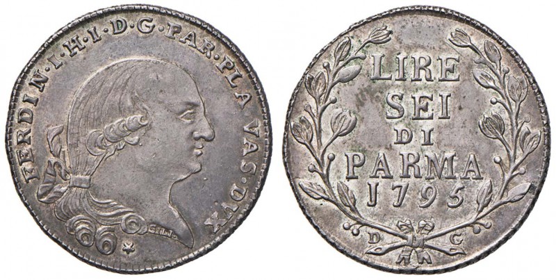 PARMA Ferdinando di Borbone (1765-1802) 6 Lire 1795 - MIR 1073/1 AG (g 7,41) Con...