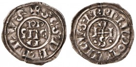 Gregorio IV (827-844) e Ludovico I (827-844) Denaro - Munt. 2 AG (g 1,52) RRR Ampia frattura del tondello

SPL