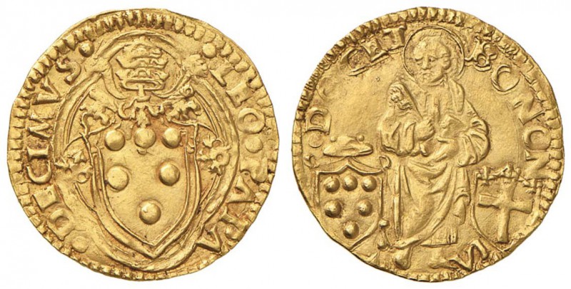 Leone X (1513-1521) Bologna - Ducato con armetta Medici - Munt. 100 var. I AU (g...