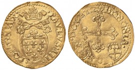 Paolo III (1534-1549) Bologna - Scudo d’oro con armetta Ciocchi del Monte - Munt. 88 AU (g 3,26) Piegatura del tondello 

SPL