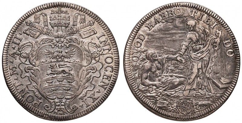 Innocenzo XI (1676-1689) Testone 1677 A. II - Munt. 58 AG (g 9,49) RR

BB+