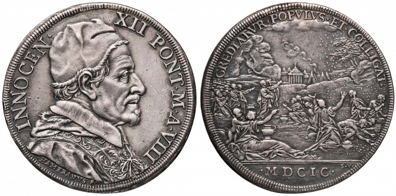 Innocenzo XII (1691-1700) Piastra 1699 A. VIII - Munt. 17 AG (g 31,89) RR Tracci...