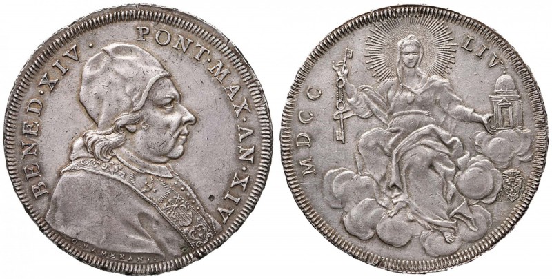 Benedetto XIV (1740-1758) Scudo 1754 A. XIV - Munt. 45 AG (g 26,46) Minimi graff...