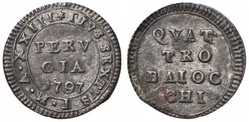 Pio VI (1774-1799) Perugia - 4 Baiocchi 1797 A. XXIII - Munt. 387 MI (g 2,08)
...