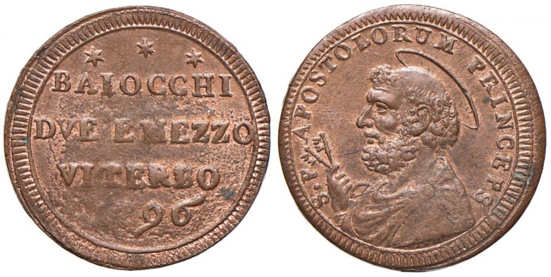 Pio VI (1774-1799) Viterbo - Sampietrino 1796 - Munt. 425 CU (g 16,55) Rame ross...