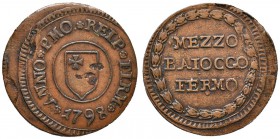 Repubblica Romana (1798-1799) Fermo - Mezzo baiocco - Bruni 10 CU (g 4,64) RR Screpolature al D/

SPL
