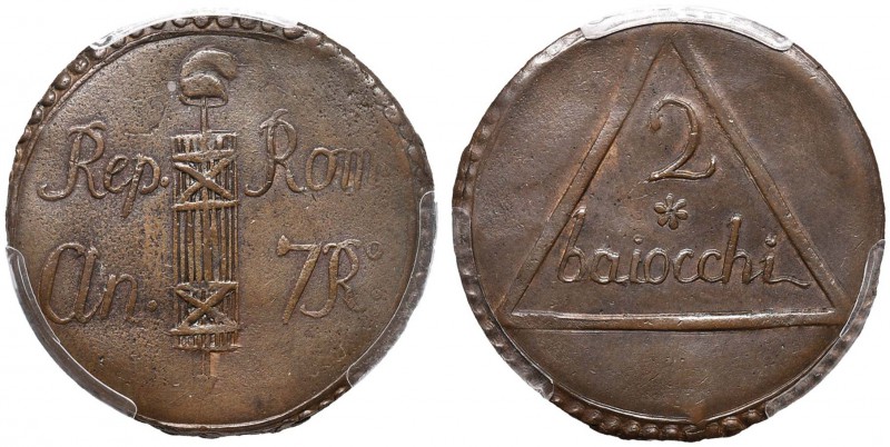 Repubblica Romana (1798-1799) Perugia - 2 Baiocchi A. VII - Bruni 8 (classificat...
