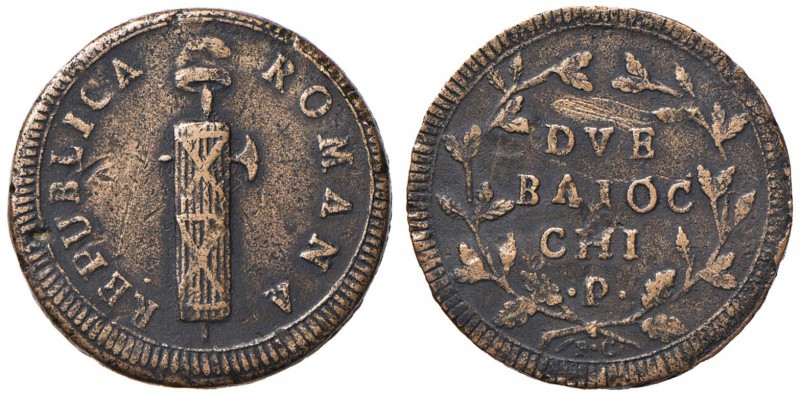 Repubblica Romana (1798-1799) Perugia - 2 Baiocchi con P. - Bruni 10 CU (g 19,75...