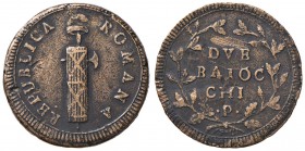 Repubblica Romana (1798-1799) Perugia - 2 Baiocchi con P. - Bruni 10 CU (g 19,75) RRR Porosità e graffi

MB+