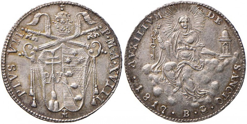 Pio VII (1800-1823) Bologna - Giulio 1817 A. XVIII - Nomisma 43 AG (g 2,63) Mini...