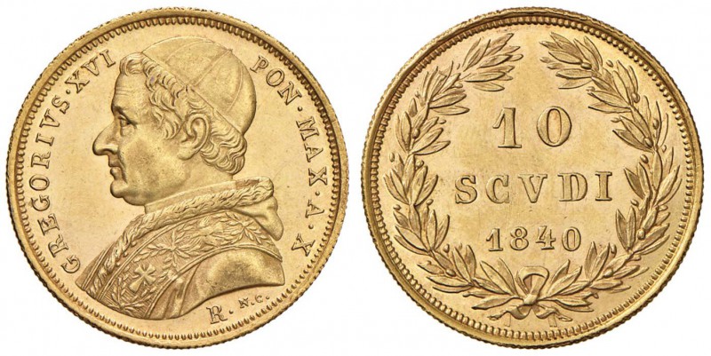 Gregorio XVI (1831-1846) 10 Scudi 1840 A. X - Nomisma 135 AU (g 17,39) RR

SPL...