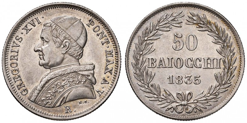 Gregorio XVI (1831-1846) Mezzo scudo 1835 A. V - Nomisma 205 AG (g 13,45)

SPL...