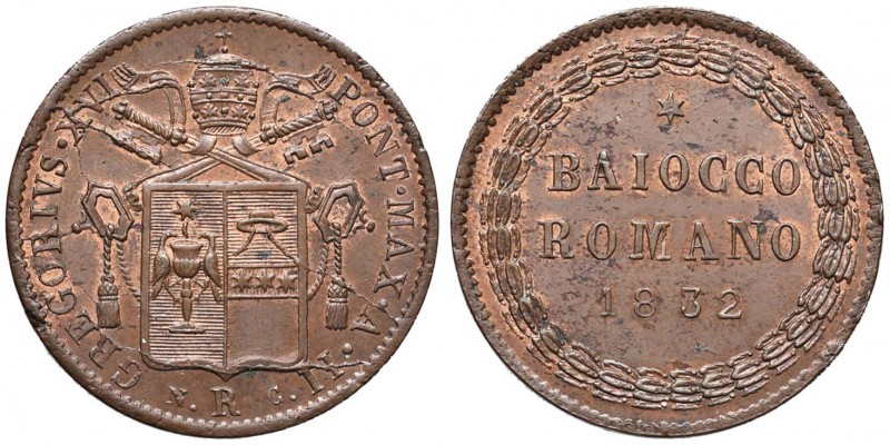 Gregorio XVI (1831-1846) Baiocco 1832 A. II - Nomisma 275 CU (g 11,71)

qFDC