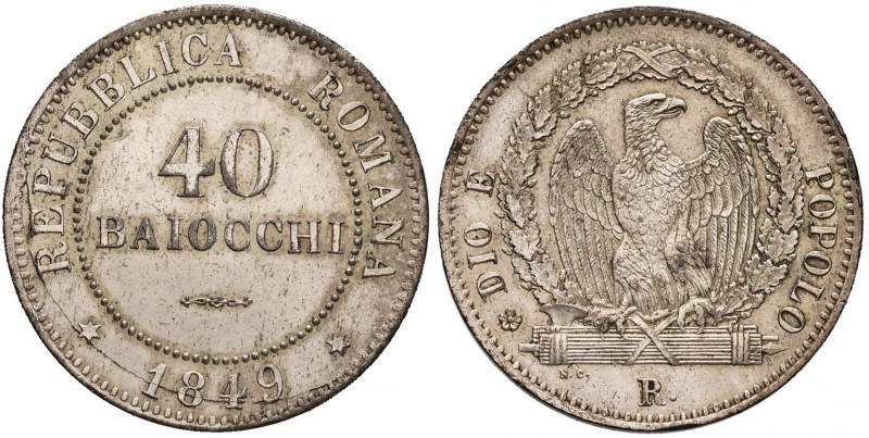 Repubblica romana (1848-1849) 40 Baiocchi 1849 - Nomisma 349 MI (g 19,44) Colpo ...
