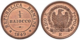 Repubblica romana (1848-1849) Mezzo baiocco 1849 - Nomisma 359 CU (g 4,64) Conservazione eccezionale in rame rosso con i fondi brillanti

FDC