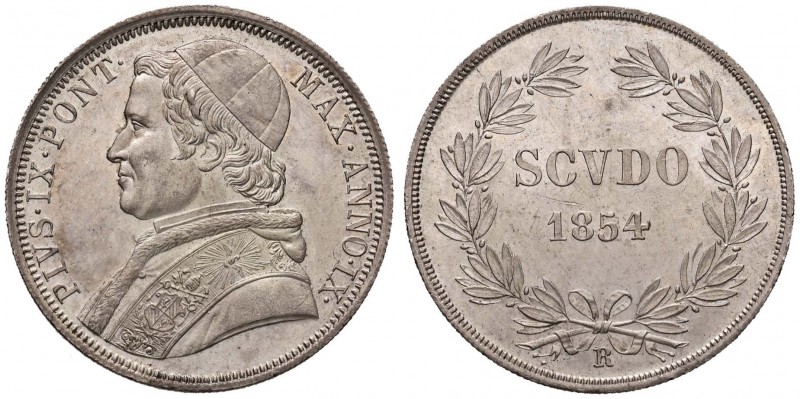 Pio IX (1846-1878) Scudo 1854 A. IX - Nomisma 425 AG (g 26,86) Minimi colpetti a...