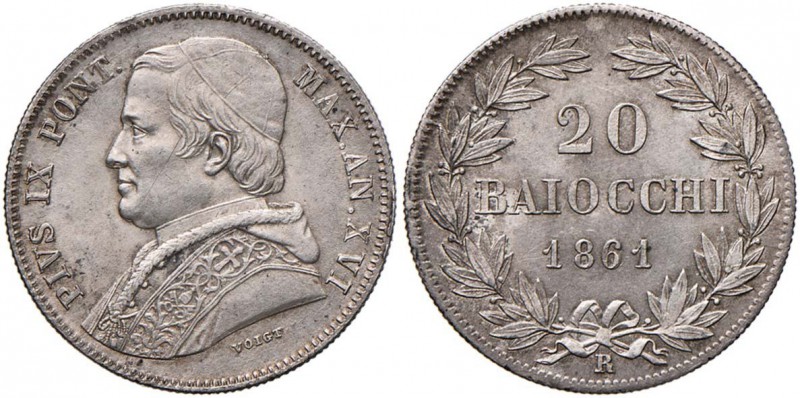 Pio IX (1846-1878) 20 Baiocchi 1861 A. XVI - Nomisma 460 AG (g 5,71)

qFDC