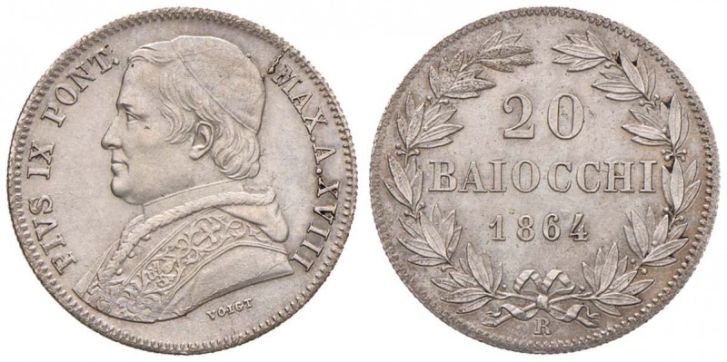 Pio IX (1846-1878) 20 Baiocchi 1864 A. XVIII - Nomisma 465 AG (g 5,71)

qFDC/F...