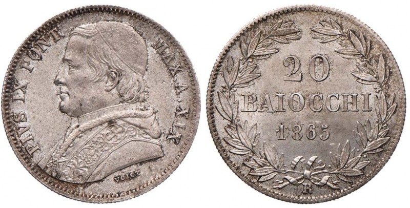 Pio IX (1846-1878) 20 Baiocchi 1865 A. XIX - Nomisma 467 AG (g 5,30)

qFDC/FDC