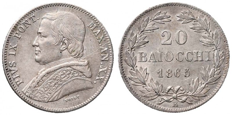 Pio IX (1846-1878) 20 Baiocchi 1865 A. XX - Nomisma 468 AG (g 5,33)

qFDC/FDC