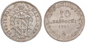 Pio IX (1846-1878) 10 Baiocchi 1865 A. XIX - Nomisma 498 AG (g 2,66)

qFDC