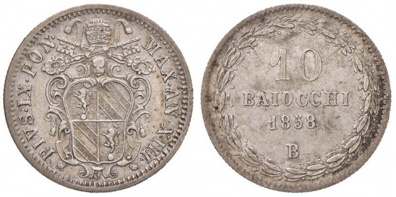Pio IX (1846-1878) Bologna - 10 Baiocchi 1858 A. XIII - Nomisma 487 AG (g 2,84) ...