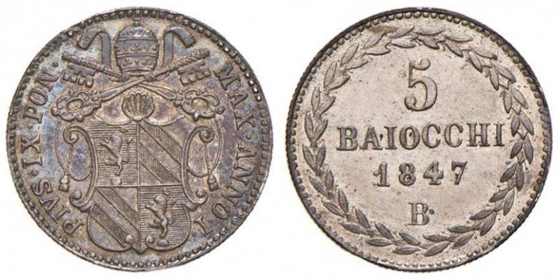 Pio IX (1846-1878) Bologna - 5 Baiocchi 1847 A. I - Nomisma 500 AG (g 1,40)

F...