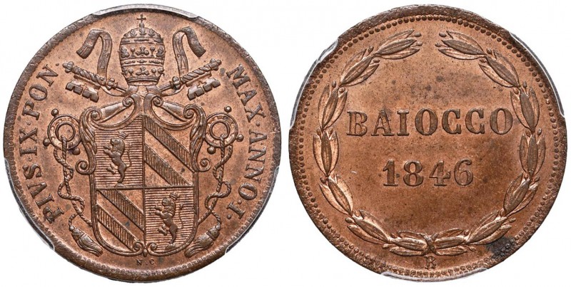 Pio IX (1846-1878) Bologna - Baiocco 1846 A. I - Nomisma 574 CU In slab PCGS MS6...