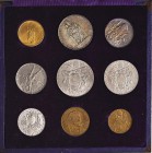 Pio XII (1939-1958) Divisionale 1941 - Nomisma 737 AU, AG, NI, CU RRR Lotto di nove monete in astuccio

qFDC-FDC