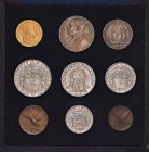 Pio XII (1939-1958) Divisionale 1942 - Nomisma 738 AU, AG, NI, CU RR Lotto di nove monete in astuccio d’epoca con lo stemma papale 

FDC