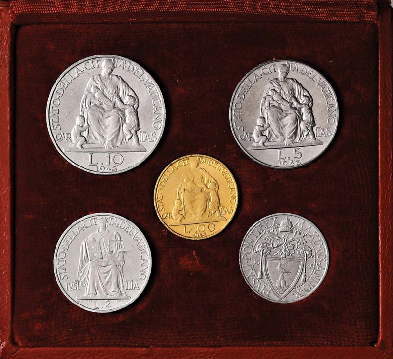 Pio XII (1939-1958) Divisionale 1948 - Nomisma 744 AU, IT Lotto di cinque monete...