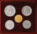 Pio XII (1939-1958) Divisionale 1948 - Nomisma 744 AU, IT Lotto di cinque monete in astuccio (angolo abraso) con le sole chiavi pontificie

FDC