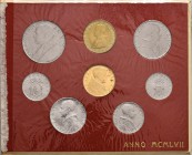 Pio XII (1939-1958) Divisionale 1957 - Nomisma 752 AU, AC, BR, IT R Lotto di otto monete nel cartoncino originale

FDC