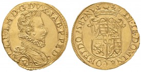SAVOIA Carlo Emanuele I (1580-1630) Doppia 1587 N (Nizza) - MIR 580e AU (g 6,56) RRRR Leggermente ribattuto al D/, ma esemplare di eccezionale conserv...