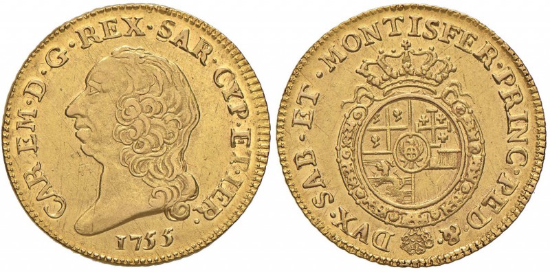 Carlo Emanuele III (1730-1773) Doppia 1755 - Nomisma 112; MIR 943a AU (g 9,62) M...