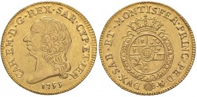 Carlo Emanuele III (1730-1773) Doppia 1755 - Nomisma 112; MIR 943a AU (g 9,62) Minimi graffietti di conio al D/

SPL