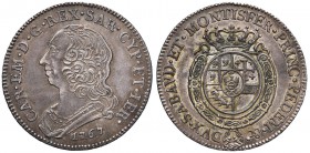 Carlo Emanuele III (1730-1773) Mezzo scudo 1767 - Nomisma 171AG (g 17,56) R Bella patina

SPL